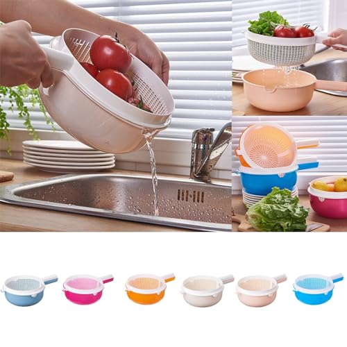 Küchensieb Abflusskorb 2 in 1 Sieb Kunststoff Spülbecken Sieb Doppelschicht Küchensieb Spülbeckensieb Spülbecken Organizer Waschbecken Filterablage für Gemüse/Obst Küche Sieb Teesieb (Beige, One Size) von TIMIYUYU