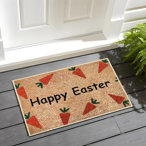 Ostern Fußmatte Türmatte Waschbare Welcome Matten für Ostern Indoor Outdoor Dekoration Dekorative Ostern Fussmatte Willkommensmatte Waschbar Rutschfester Bodenteppich für Tür (a-Khaki, 40 x 60 cm) von TIMIYUYU