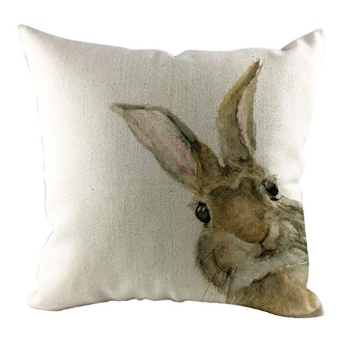 Ostern Kissenbezüge Hasen Muster Leinen Kissenbezüge 45 x 45 cm Oster-Deko Osterhase Kissenhülle Dekorativer Kissenbezug Sofakissen Hase Dekokissen Kissenbezug Ostern Hase Deko (A, 45 x 45 cm) von TIMIYUYU