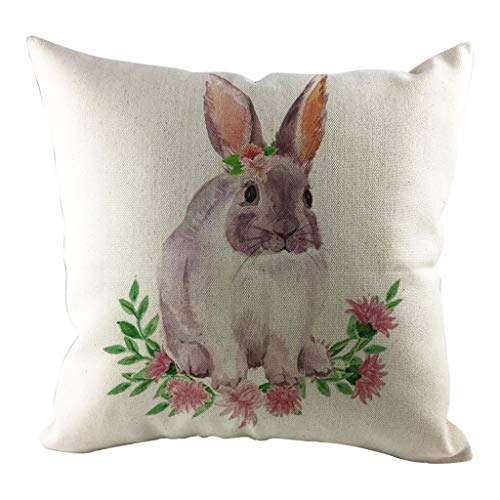 Ostern Kissenbezüge Hasen Muster Leinen Kissenbezüge 45 x 45 cm Oster-Deko Osterhase Kissenhülle Dekorativer Kissenbezug Sofakissen Hase Dekokissen Kissenbezug Ostern Hase Deko (E, 45 x 45 cm) von TIMIYUYU