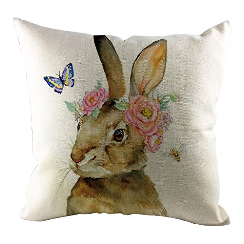 Ostern Kissenbezüge Hasen Muster Leinen Kissenbezüge 45 x 45 cm Oster-Deko Osterhase Kissenhülle Dekorativer Kissenbezug Sofakissen Hase Dekokissen Kissenbezug Ostern Hase Deko (H, 45 x 45 cm) von TIMIYUYU