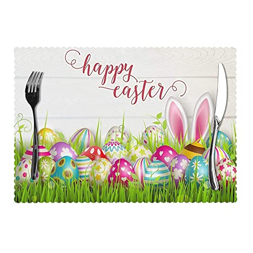 TIMIYUYU Ostern Tischsets Osterdeko Ostern Platzset Platzdeckchen Osterdekoration Ostern Häschen Ostereier Tischmatten Platzdeckchen Platzset Tischset Ostern Tischdeko Tischsets mit (H, 42 x 32 cm) von TIMIYUYU