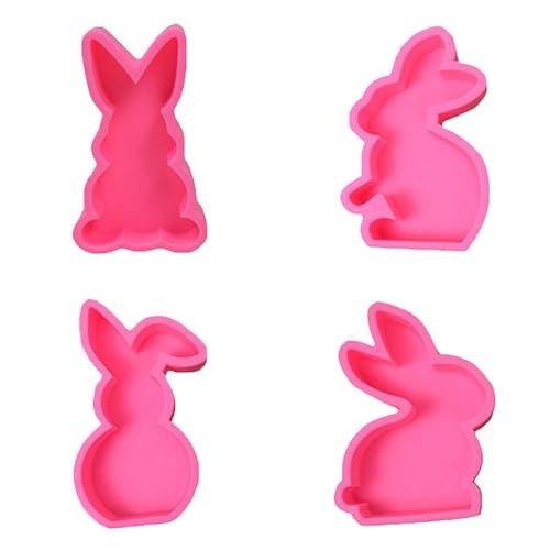 TIMIYUYU 4 Stück Osterhase Silikonform Ostern Hase Silikonformen Gießformen 3D Kaninchen Ostern Hase Backform Osterhase Silikonform Kerzenformen Seifenform DIY Silikon Backform (4 Stück-A, One Size) von TIMIYUYU