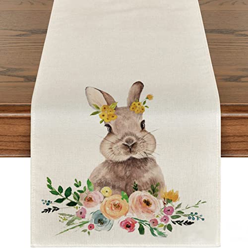 Tischläufer Ostern Frühling Tischläufer Ostertischläufer Ostereier Tischband Osterhase Tischdeko Osterndeko Frühlingdeko Tischdekoration 33x120 cm Ostern Tischdecke für Esszimmer (D, 33 x 120 cm) von TIMIYUYU