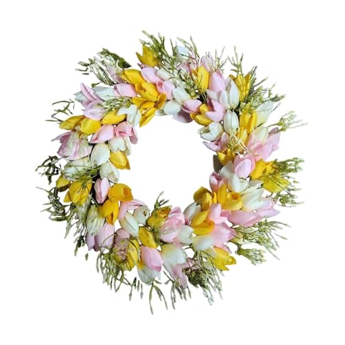 Tulpenkranz Tulpe Blumen Dekokranz Tulpenkranz Frühlingsdeko Türdeko Blumendeko Tulpen Türkranz Blumenkranz Deko Frühling Künstliche Blumen Haustür Deko Kranz Frühlingskranz (Yellow #5, One Size) von TIMIYUYU