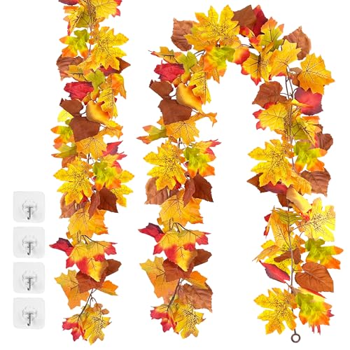 TINA Herbst Girlande Herbstblätter 2 Stück Künstliche Ahornblatt Girlande 170cm Herbst Ahornblatt Künstliche Herbstdeko für drinnen und draußen Hochzeit Abendessen Kamin von TINA