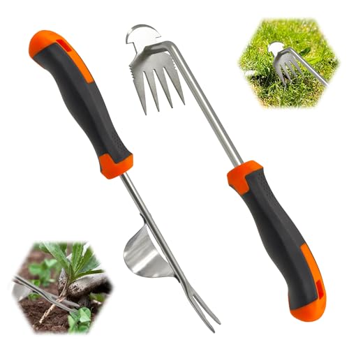 TINA Unkrautstecher Edelstahl mit Stiel 2 Stück Fugenkratzer Unkraut Entferner Gerät Unkrautjäter Handjätgerät Unkrautgabel Garten Wurzeljäter Gartenwerkzeug zum Graben Jäten Umpflanzen Entwurzeln von TINA