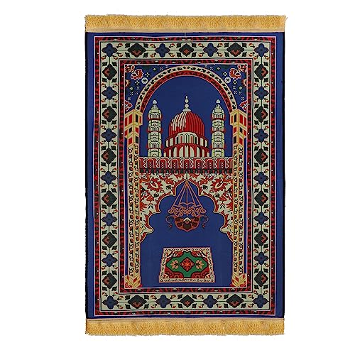 Gebetsteppich Muslim Gebetsteppich Pilgerfahrt aus weichem Polyester Gebetsteppich gepolstert dick islamisch Prayer Rug Faltbare Bodenmatte tragbar Damen Herren Blau Schön 80 x 120 cm von TINAYAUE