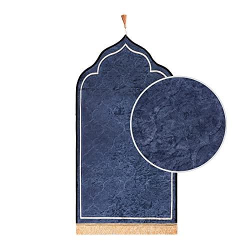 Gebetsteppich Muslim Weich Gebetsteppich aus Polyester Gebetsteppich Pilgermatte Gebetsteppich dick Islamic Prayer Rug faltbar tragbare Bodenmatte Damen Herren Blau Grau 60 x 110 cm von TINAYAUE