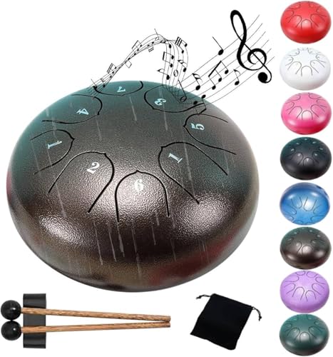 TINBOSE Regentrommel for Den Garten: Die 6 Zoll Große 8-Ton-Stahlzungentrommel Rain Ist Eine Perfekte Ergänzung for Ihr Garten-Musical(Brown) von TINBOSE