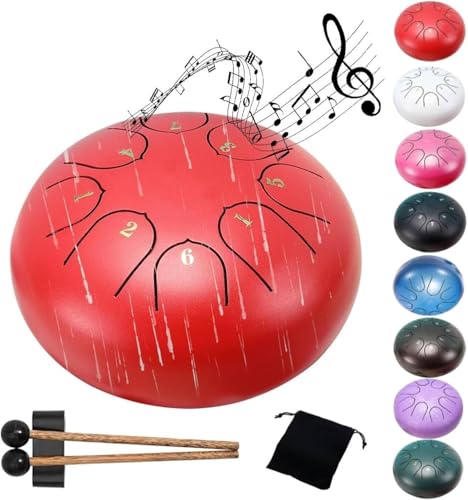 TINBOSE Regentrommel for Den Garten: Die 6 Zoll Große 8-Ton-Stahlzungentrommel Rain Ist Eine Perfekte Ergänzung for Ihr Garten-Musical(Red) von TINBOSE
