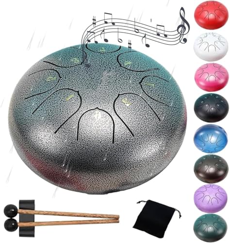TINBOSE Regentrommel for Den Garten: Die 6 Zoll Große 8-Ton-Stahlzungentrommel Rain Ist Eine Perfekte Ergänzung for Ihr Garten-Musical(Silver) von TINBOSE