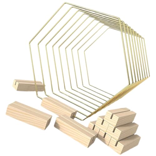 TINEASUR 10St Kranz Reifen bandfeile ribbons metallring geburtstagsdekoration hohzeitdeko Hexagon Blumengirlandenrahmen Blumenornamente Kerzenringe Kranzrahmen aus Metall Holz Golden von TINEASUR