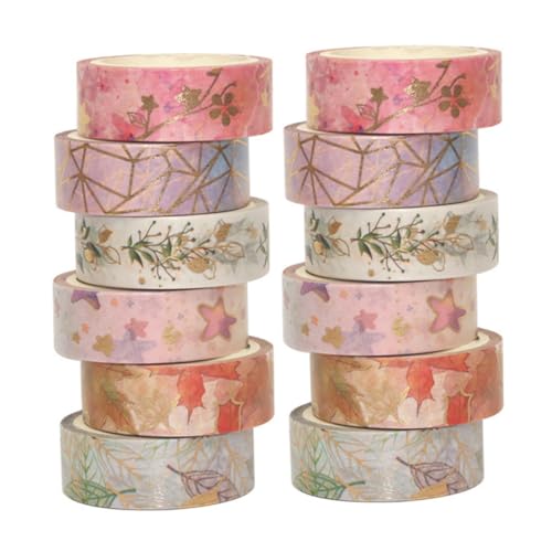 TINEASUR 12 Stück Teiliges Washi Tape Japanischer Stil DIY Dekoratives Klebeband Abreißbar Rückstandsfrei für Scrapbooking Planer Geschenkgestaltung Basteln von TINEASUR