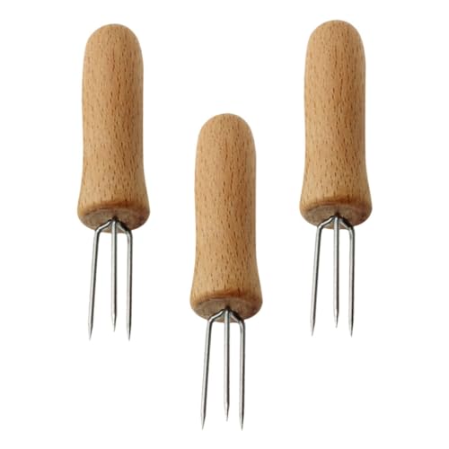 TINEASUR 3 Stück Teiliges Edelstahl Maisgabeln mit Ergonomischem Holzgriff Gabel Design für Bbq Obst und Snacks für Picknick Camping und Familienfeiern von TINEASUR