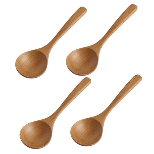 TINEASUR 4 Stück Beech Wood Cooking Spoons Langlebige Ergonomische Holzlöffel mit Langem Griff zum Rühren Servieren und Suppen Genießen Natürliche Handgefertigte Küchenutensilien für von TINEASUR