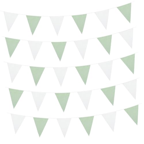 TINEASUR 42 Stk. Teiliges Baumwoll Pennant Banner Dreieckige Wimpelgirlande in Avocado Grün und Weiß Wiederverwendbare Partyhänger für Kinderzimmer Geburtstagsdeko und Shower von TINEASUR