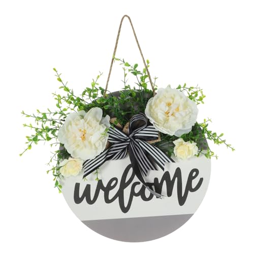 TINEASUR Holz Willkommensschild Für Haustür Hängeschild Mit Aufhängeseil Veranda-dekor Runde Türschild Mit Künstlichen Blättern Und Blumen Wandkunst Für Zuhause TINEASUR Holz Willkommensschild Für Haustür Hängeschild Mit Aufhängeseil Veranda-dekor Runde Türschild Mit Künstlichen Blättern Und Blumen Wandkunst Für Zuhause von TINEASUR