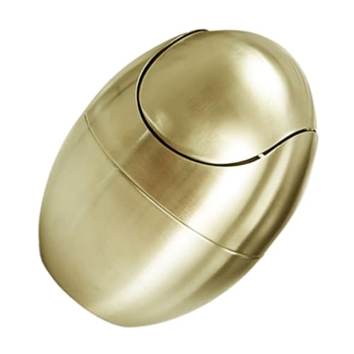 TINEASUR Mini Desktop Mülleimer aus mit Schwingdeckel Kompakter Goldfarbener Recyclingbehälter für Schreibtisch Bad und Büro Robuster Tischabfalleimer im Eleganten Ei Design von TINEASUR