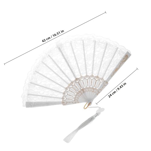 TINEASUR Spitzenfächer klein Fan-Hand Handventilator Spitzenhandfächer faltbar handklappbare Ventilatoren Handlüfter Faltlüfter Spitze Handfaltfächer Spitze Faltfächer Metall Weiß von TINEASUR