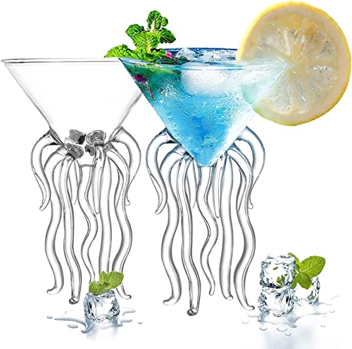 TINGJUNN 2-teiliges Set 155 ml Kreative Octopus-Martini-Gläser, Cocktailgläser, Premium-Kristallklare Gläser für Zuhause, Hochzeiten und Feiern. von TINGJUNN