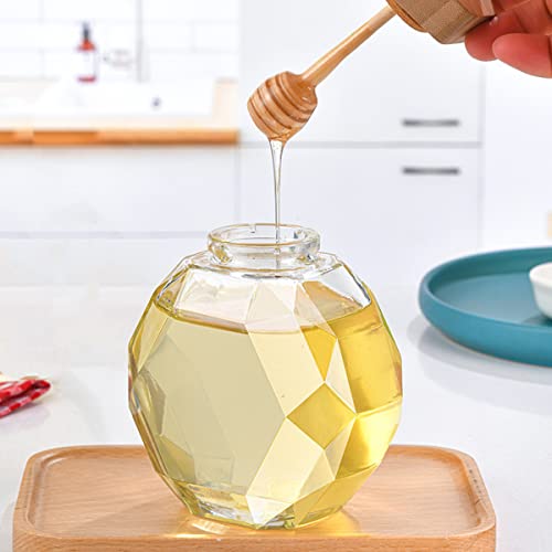 TINGJUNN Honigglas aus Kristallglas, Holzdeckel mit Löffel, Honigspender aus Glas 380 ml/500 g, für Vorratsbehälter zu Hause. von TINGJUNN
