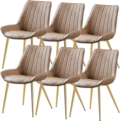 TINGMIAN 6er-Set Küchen-Esszimmerstühle Beistellstuhl Pu-Leder Lounge-Thekenstühle Wohnzimmer Stabile Metallbeine(Khaki,Gold Leg) von TINGMIAN