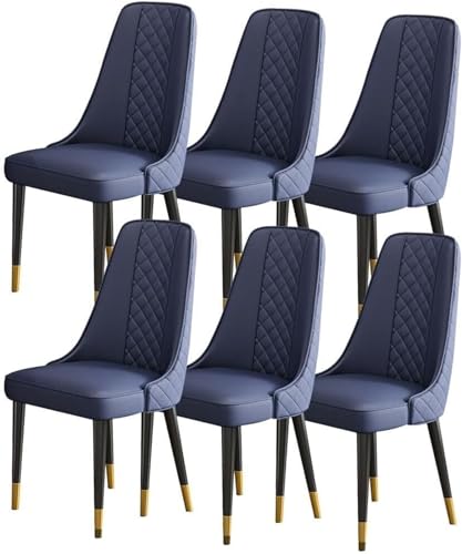 TINGMIAN Beistellstühle Wohnzimmer 6er-Set Küchen Esszimmerstuhl Moderner Weich Gepolsterter Sitz Nappaleder mit Hoher Rückenlehne, Stabile Metallbeine for Büro, Lounge, Esszimmer, Küche(Blue) von TINGMIAN