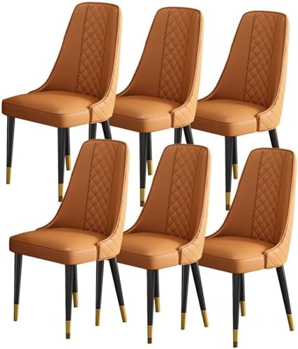 TINGMIAN Beistellstühle Wohnzimmer 6er-Set Küchen Esszimmerstuhl Moderner Weich Gepolsterter Sitz Nappaleder mit Hoher Rückenlehne, Stabile Metallbeine for Büro, Lounge, Esszimmer, Küche(Light Brown) von TINGMIAN