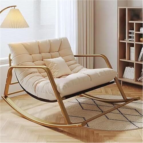 TINGMIAN Doppelter Bequemer Schaukelstuhl Schlafzimmer mit Gepolstertem, Atmungsaktivem Schaukelstuhl Wohnzimmer Mit Armlehnen, Liegestuhl Garten Im Freien(Beige,Golden feet) von TINGMIAN