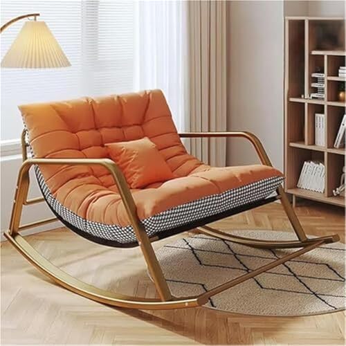 TINGMIAN Doppelter Bequemer Schaukelstuhl Schlafzimmer mit Gepolstertem, Atmungsaktivem Schaukelstuhl Wohnzimmer Mit Armlehnen, Liegestuhl Garten Im Freien(Orange,Golden feet) von TINGMIAN