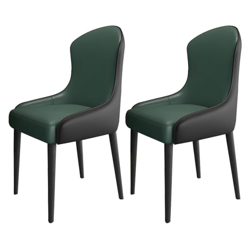 TINGMIAN Esszimmer Küchenzimmerstühle 2er-Set Wohnzimmer Sessel mit Weichem Kunstleder-Kissensitz Und Metallbeinen for Wohnzimmer, Büro, Küche, Faulenzen(Dark Green+Black) von TINGMIAN