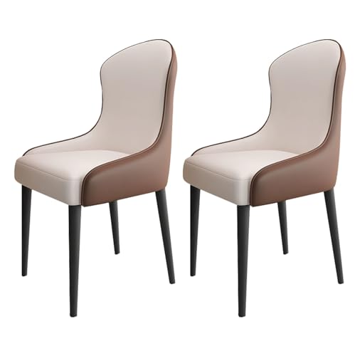 TINGMIAN Esszimmer Küchenzimmerstühle 2er-Set Wohnzimmer Sessel mit Weichem Kunstleder-Kissensitz Und Metallbeinen for Wohnzimmer, Büro, Küche, Faulenzen(White+Brown) von TINGMIAN