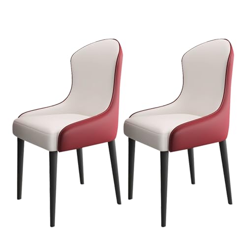 TINGMIAN Esszimmer Küchenzimmerstühle 2er-Set Wohnzimmer Sessel mit Weichem Kunstleder-Kissensitz Und Metallbeinen for Wohnzimmer, Büro, Küche, Faulenzen(White+red) von TINGMIAN