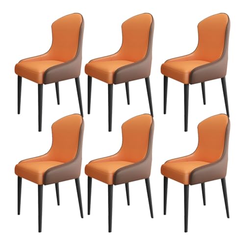 TINGMIAN Esszimmer Küchenzimmerstühle 6er-Set Wohnzimmer Sessel mit Weichem Kunstleder-Kissensitz Und Metallbeinen for Wohnzimmer, Büro, Küche, Faulenzen (Color : Orange+Brown) von TINGMIAN