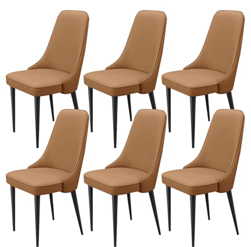 TINGMIAN Esszimmer Küchenzimmerstühle mit 6 Stück Beistellstühle Wohnzimmer mit Gepolstertem Sitz Aus Weichem Poly-Urethan-Leder Und Metallbeinen Moderne Gepolsterte Esszimmerstühle (Color : Brown) von TINGMIAN