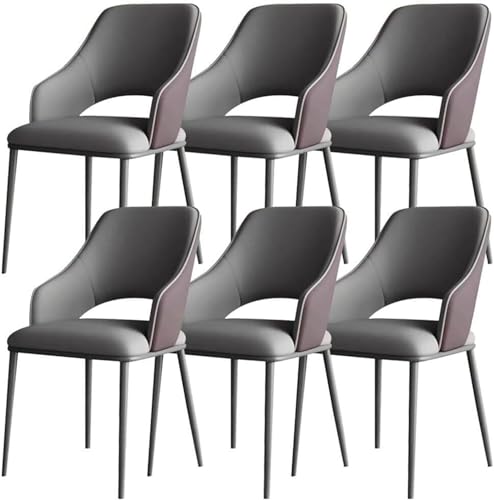 TINGMIAN Esszimmerstühle 6er-Set Küchensessel Mikrofaserleder Lounge-Thekenstühle Wohnzimmer Stabile Metallbeine,for Büro, Lounge, Esszimmer, Küche(Dark Grey+Brown) von TINGMIAN