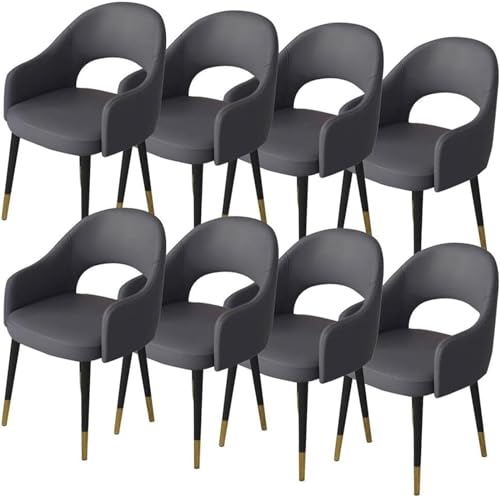 TINGMIAN Esszimmerstühle 8er-Set Küchensessel Kunstleder wasserdichte Wohnzimmerstühle Leder Mit Metallbeinen Lounge-Thekenstühle(Dark Grey) von TINGMIAN