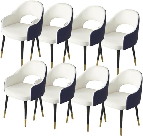 TINGMIAN Esszimmerstühle 8er-Set Küchensessel Kunstleder wasserdichte Wohnzimmerstühle Leder Mit Metallbeinen Lounge-Thekenstühle(White+Blue) von TINGMIAN