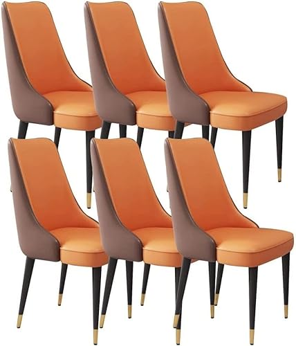 TINGMIAN Esszimmerstühle aus Mikrofaser-Leder, Set mit 6 Küchentischen, stabile Beine aus Karbonstahl, Wohnzimmer-Lounge, Thekenstühle (Farbe: Kaffee + Orange, Größe: goldenes Bein) von TINGMIAN