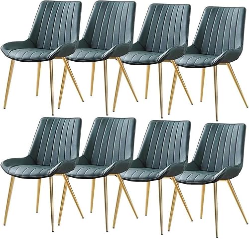 TINGMIAN Esszimmerstuhl-Set PU-Leder 8er-Set Küchen-Seitenstuhl Lounge-Thekenstühle Wohnzimmer Stabile Metallbeine(Green,Gold Leg) von TINGMIAN