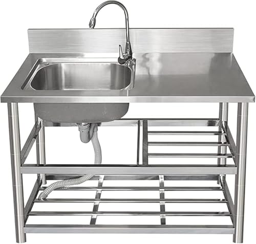 TINGMIAN Handelsübliche unabhängige Spüle für den Außenbereich, 304 Edelstahl, mit Wasserhahn und Werkbank, verwendet in Bars, Restaurants, Kantinen (linker Einzelschlitz, 100 x 50 x 80 cm) von TINGMIAN