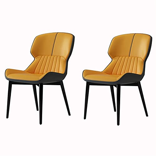 TINGMIAN Küchen-Esszimmerstühle, 2er-Set, für Küche, Wohnzimmer, Loungesessel mit weichem Lederkissen und Beinen aus Karbonstahl (Orange + Grau) von TINGMIAN