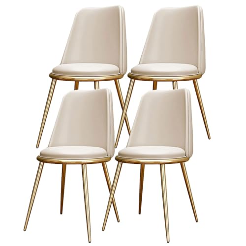 TINGMIAN Küchen Esszimmerstühle 4er-Set wasserdichte Wohnzimmerstühle PU-Leder Mit Metallbeinen Weich Gepolsterter Sitzfläche Und Rückenlehne for Büro Lounge Küche, Schlafzimmer(Beige) von TINGMIAN