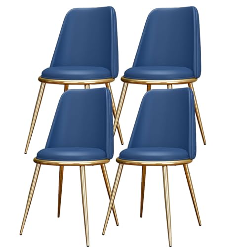 TINGMIAN Küchen Esszimmerstühle 4er-Set wasserdichte Wohnzimmerstühle PU-Leder Mit Metallbeinen Weich Gepolsterter Sitzfläche Und Rückenlehne for Büro Lounge Küche, Schlafzimmer(Dark Blue) von TINGMIAN