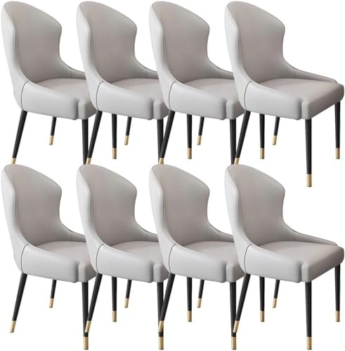 TINGMIAN Küchen Esszimmerstühle 8er-Set Wohnzimmerstühle Wasserdichter Beistellstuhl PU-Leder mit Metallbeinen(Light Grey,Gold Leg) von TINGMIAN