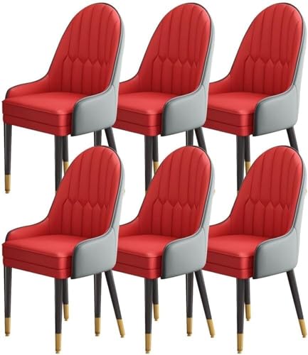 TINGMIAN Küchen Esszimmerstuhl-Set mit 6 Stück Lounge-Thekenstühle Napa-Leder Wohnzimmer Schreibtischstuhl mit Holzbeinen Haushalt for Die Bürolounge, Esszimmerküche(Dark Gray+Wine Red) von TINGMIAN