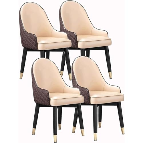 TINGMIAN Küchenstühle 4er-Set Wohnzimmer-Esszimmerstuhl Gepolsterte Beistellstühle mit Weichem Sitz Und Hoher Rückenlehne, Loungesessel Aus Künstlichem Mikrofaserleder(Beige-Brown) von TINGMIAN
