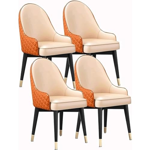 TINGMIAN Küchenstühle 4er-Set Wohnzimmer-Esszimmerstuhl Gepolsterte Beistellstühle mit Weichem Sitz Und Hoher Rückenlehne, Loungesessel Aus Künstlichem Mikrofaserleder(Beige-orange) von TINGMIAN