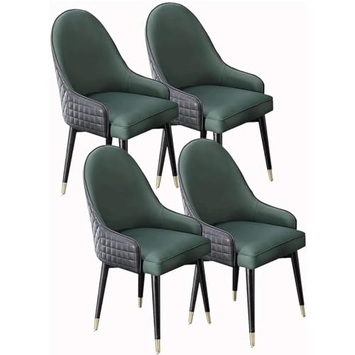 TINGMIAN Küchenstühle 4er-Set Wohnzimmer-Esszimmerstuhl Gepolsterte Beistellstühle mit Weichem Sitz Und Hoher Rückenlehne, Loungesessel Aus Künstlichem Mikrofaserleder(Dark-Green) von TINGMIAN